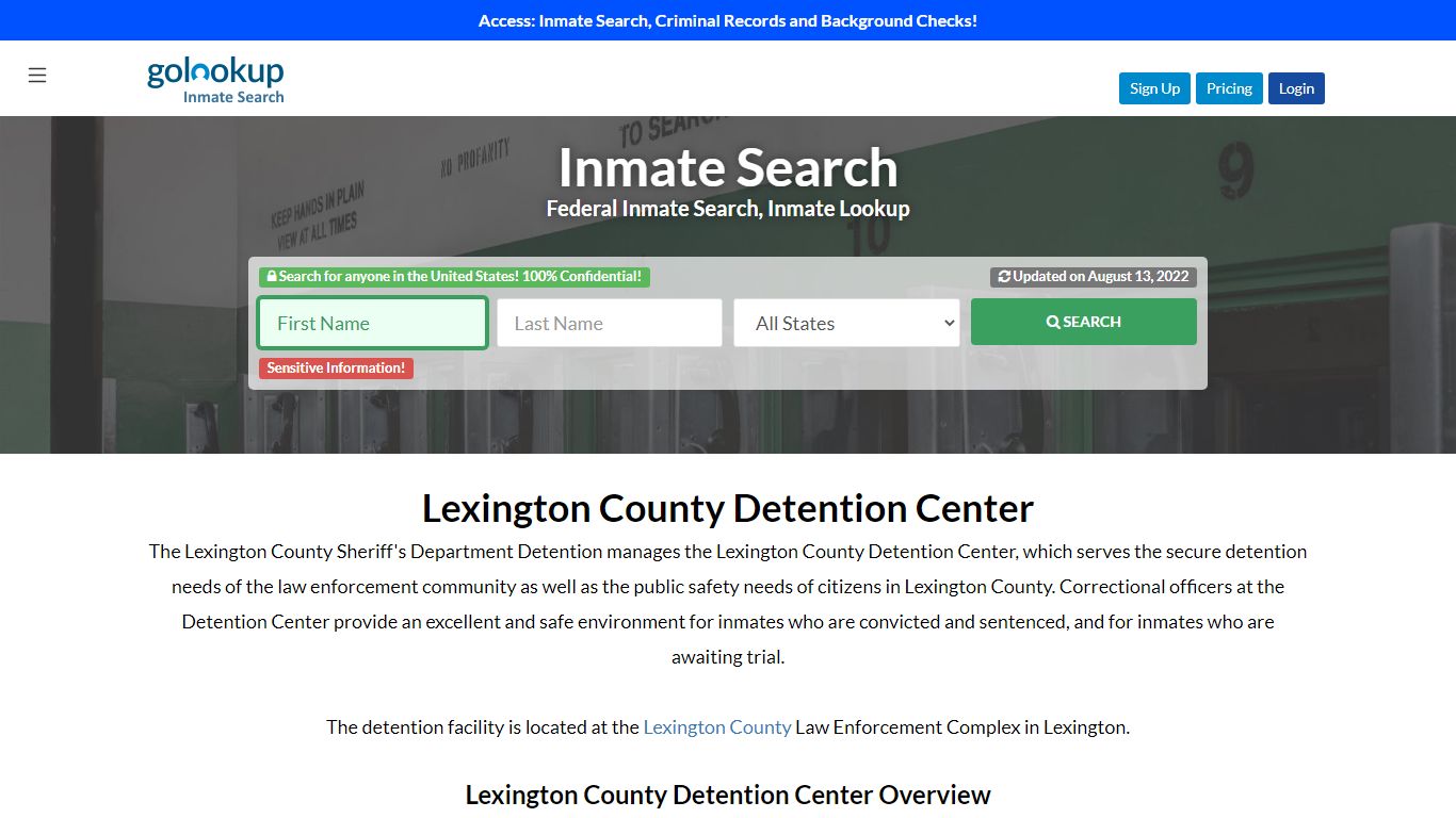 Lexington County Detention Center, Inmate Search